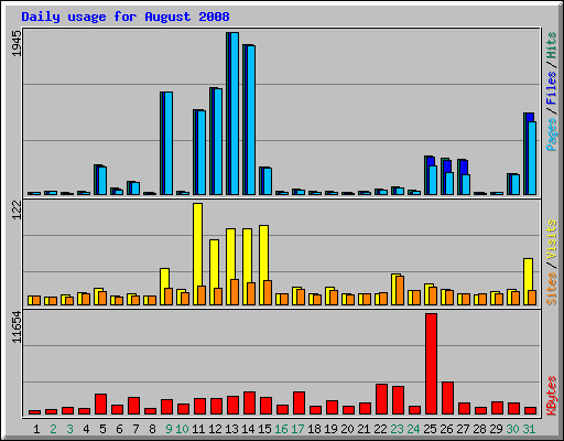 Daily usage for August 2008